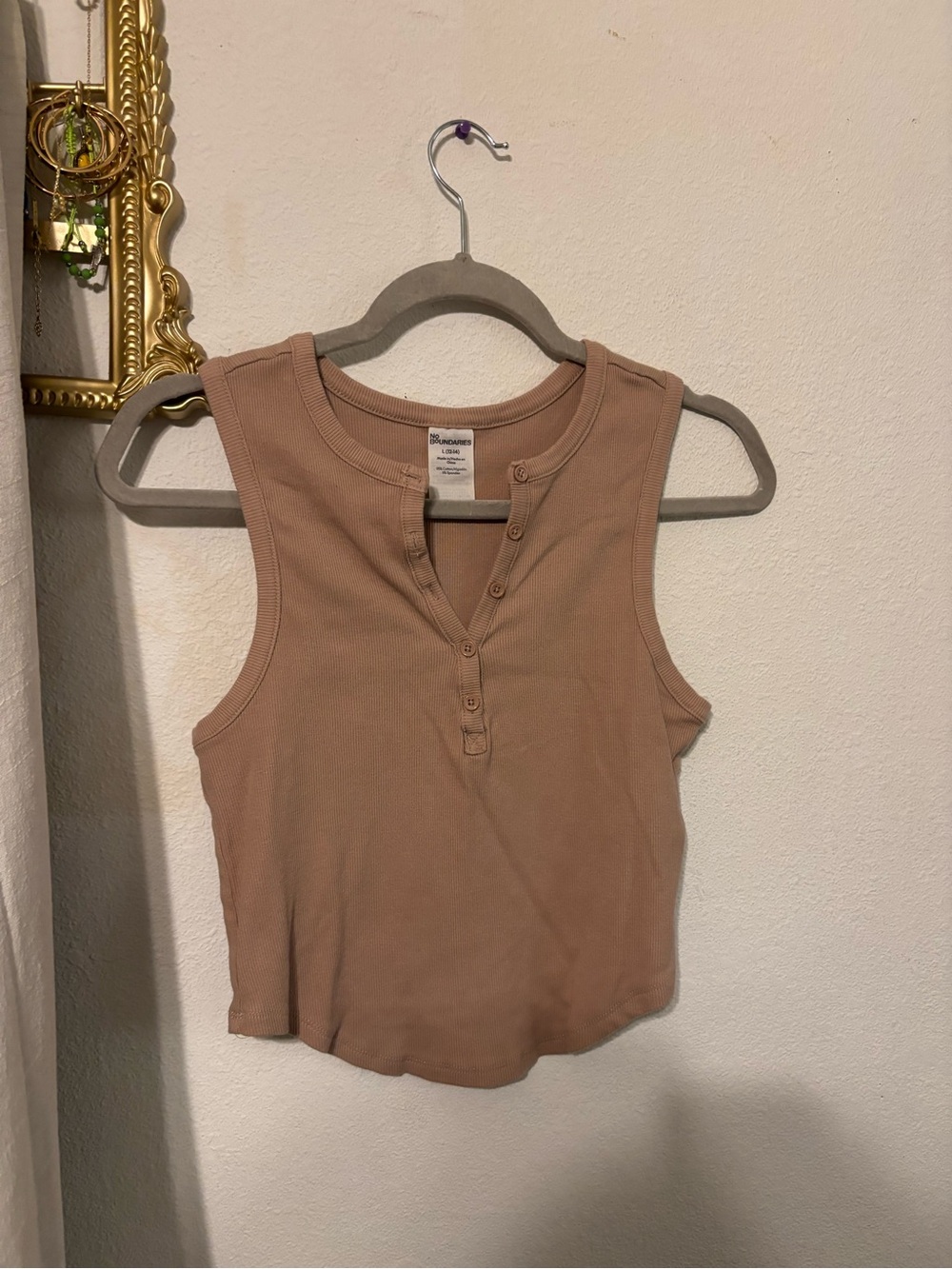Ribbed Henley Tank Top in Mauve - Unbranded